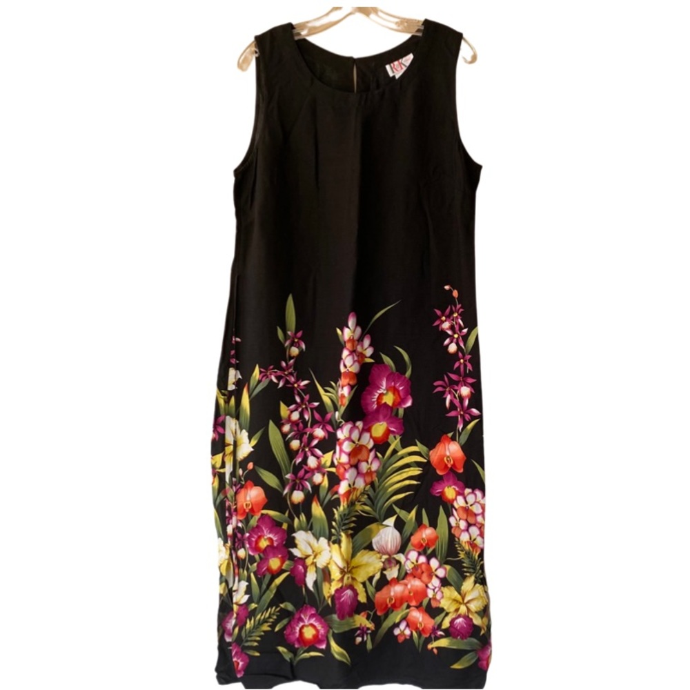 R & K Originals rayon sleeveless black and floral summer maxi dress in size 12